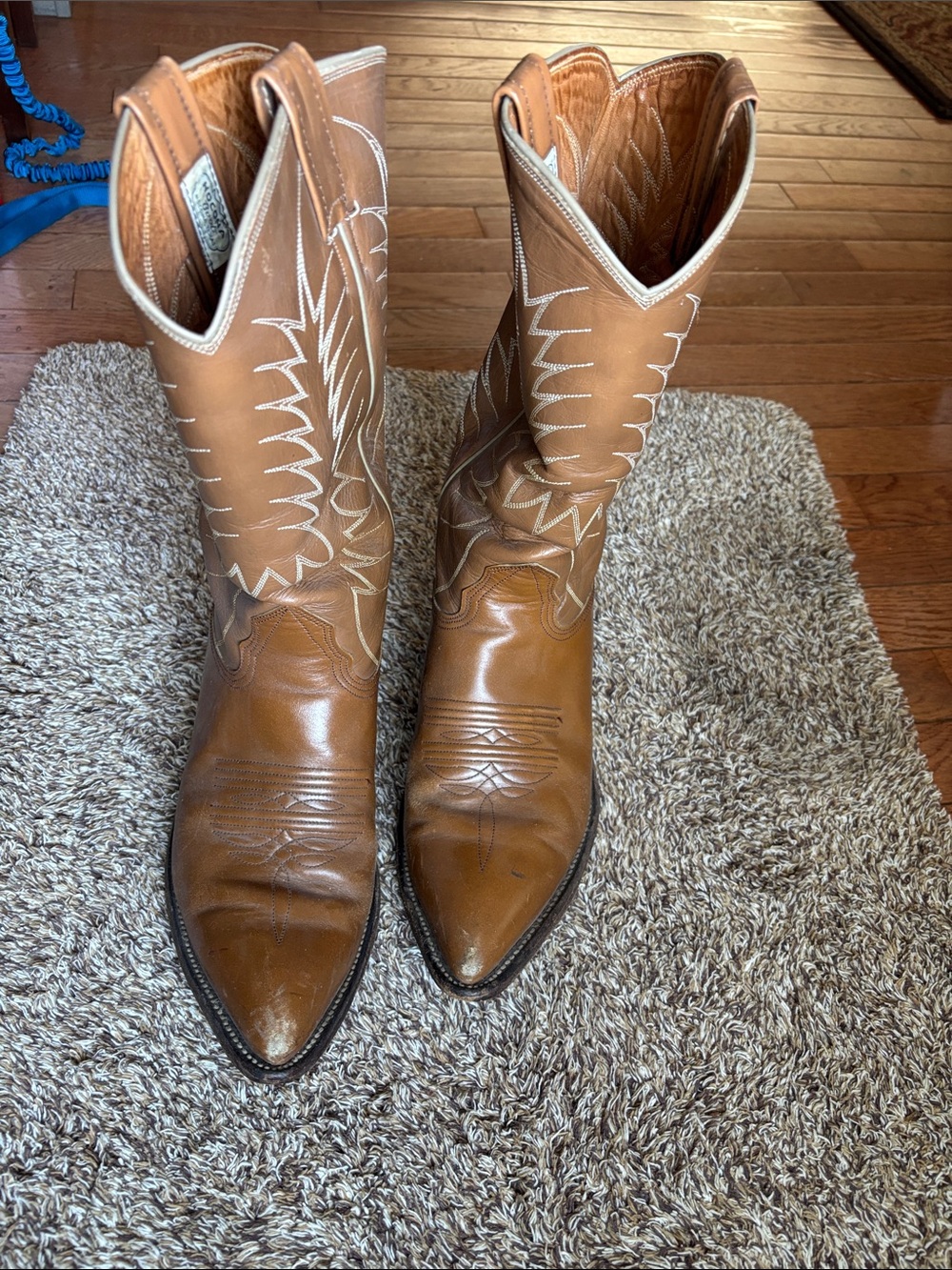 Classic Vintage Men's Western Cowboy Boots Light Brown Genuine Leather
